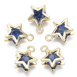 Honeyhandy Brass Micro Cubic Zirconia Charms, Star, Light Gold, Royal Blue, 15x11.5x5.5mm, Hole: 1.8mm