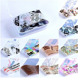 Honeyhandy 10 Style Transfer Foil Nail Art Stickers, Nail Decals, DIY Nail Tips Decoration for Women, Word, 50x4cm, 10sheets/box, Box: 8.6x5.6x2.45cm