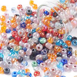 Glass Seed Beads, Mixed Style, Round, Mixed Color, 4x3mm, Hole: 1mm, about 2222pcs/200g