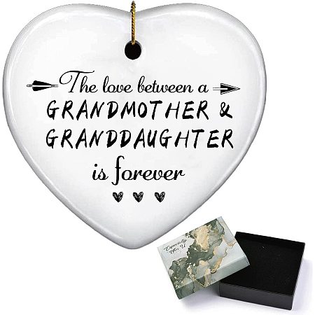 CREATCABIN Grandmother Granddaughter Gifts Heart Ornament Keepsake Sign Plaque Car Ornament Hanging Ceramic Handmade Decor with Gift Box for Grandmother Granddaughter Birthday Christmas 3 x 3 Inch