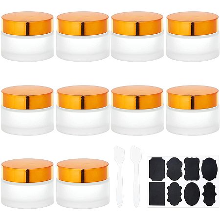 BENECREAT 8Pack 30ml Empty Jars Frosted Glass Refillable Cream Bottle Face Cream Box Pot with Golden Aluminum Cover, Spoon and Sticker for Makeup Lip Balm Eyeshadow Essential Oils, 52x39mm