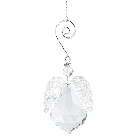 Honeyhandy Teardrop Glass Hanging Suncatcher Pendant Decoration, Crystal Ceiling Chandelier Ball Prism Pendants, with Stainless Steel Findings, Wing, 350mm