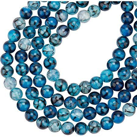 Arricraft About 96 Pcs Nature Stone Beads 8mm, Natural Dragon Veins Agate Round Beads, Gemstone Loose Beads for Bracelet Necklace Jewelry Making (Steel Blue)