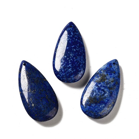 Honeyhandy Natural Lapis Lazuli Pendants, Teardrop Charm, 39~39.5x19~19.5x6.5~7mm, Hole: 1.2mm