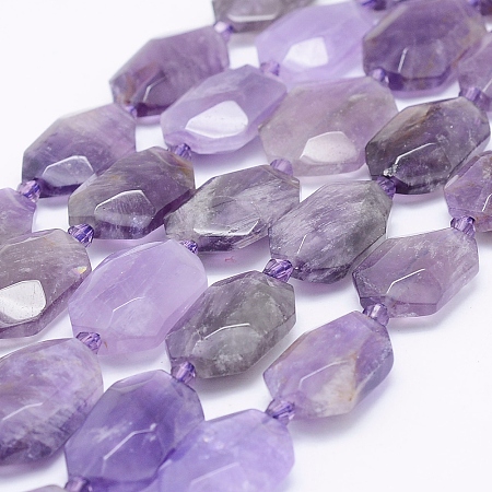 ARRICRAFT Natural Amethyst Beads Strands, Faceted Rectangle, 20~23x14~16x4~9mm, Hole: 1mm; about 15~16pcs/strand, 15.1 inches(38.5cm)