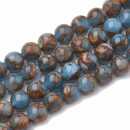 ARRICRAFT Natural Chalcedony Beads Strands, Imitation Gold Clinquant Stone, Dyed & Heated, Round, LightBlue, 8~9mm, Hole: 1mm, about 45~48pcs/strand, 15.7 inches