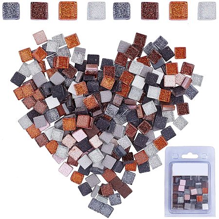 GORGECRAFT 220 Pieces Mosaic Tiles Glass Glitter Mosaic Square Shape Stained Glass Pieces for DIY Crafts Kitchen Shower (Grey Mix, 10 X 10mm)