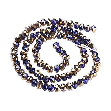NBEADS 10 Strands Half Copper Plated Faceted Abacus DarkBlue Electroplate Glass Beads Strands with 6x4mm,about 72pcs/strand