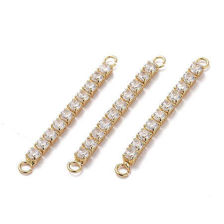 Honeyhandy Brass Micro Pave Cubic Zirconia Links, Rectangle Bar, Golden, Clear, 41x3x3mm, Hole: 2mm