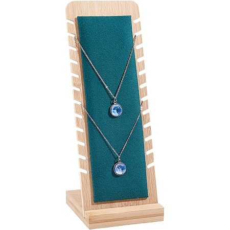 FINGERINSPIRE Bamboo Necklace Display Stand Green Flocking Necklace Display Holder Pendant Organizer with Detachable Base Jewelry Displays for Counter Top, Jewelry Touring Exhibition (High: 6.3inch)