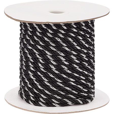 Pandahall Elite 25 Yards 5mm Twisted Cord Trim Satin Shiny Cord Rope Nylon Twisted Cord Rope 3-Ply Decorative Rope for Curtain Tieback, Home Décor, Boxes