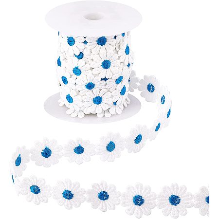 NBEADS 1 Roll 7 Yards Lace Daisy Flower Edging Trim Ribbon, 25mm Wide Polyester Flower Ribbon Appliques with Plastic Spool Sewing Embroidery Crafts for Wedding Dress Clothes Decoration, Dark Cyan