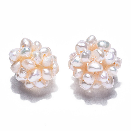 Honeyhandy Round Natural Cultured Freshwater Pearl Beads, Handmade Ball Cluster Beads, Creamy White, 15.5~17mm, Hole: 1.8mm