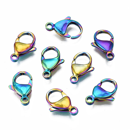 Honeyhandy Ion Plating(IP) 304 Stainless Steel Lobster Claw Clasps, Rainbow Color, 17x11x4.5mm, Hole: 1.8mm