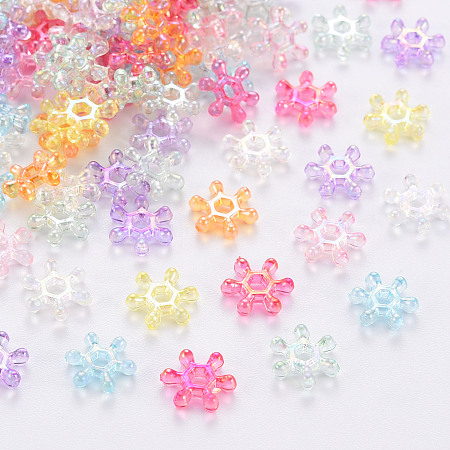 Arricraft Transparent Acrylic Beads, AB Color, Snowflake, Mixed Color, 8x7x2mm, Hole: 1.4mm, about 1120pcs/50g