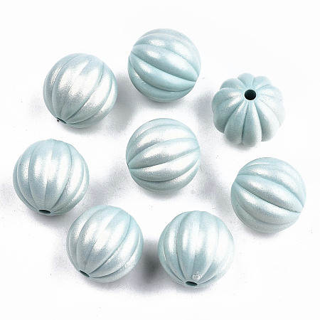 ARRICRAFT Spray Painted Acrylic Beads, Rubberized Style, Pumpkin, Pale Turquoise, 17x16.5mm, Hole: 2mm
