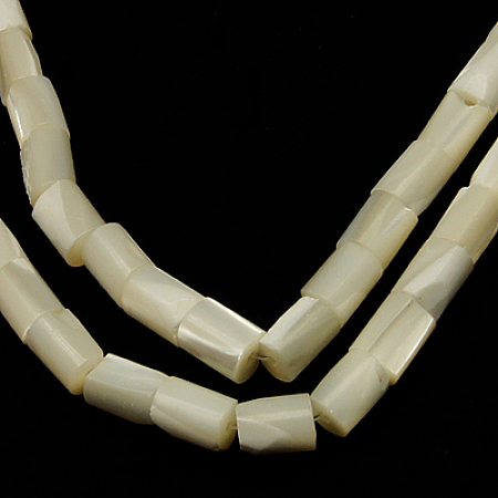 Honeyhandy Natural White Shell Beads Strands, Mother of Pearl Shell Beads, Column, White, about 6mm wide, 14mm long, hole: 1mm, 29 pcs/strand, 16 inch