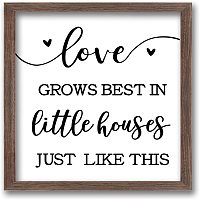 FINGERINSPIRE Love Grow Best in Little Houses Art Sign Solid Wood Bedroom Sign with Arylic Layer 7x7 Inch Large Hangable Wooden Frame for Living Room Decor