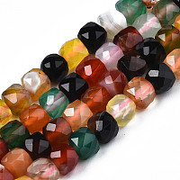 Natural Agate Beads Strands, Faceted, Dyed, Faceted, Cube, Colorful, 5x5.5x5.5mm, Hole: 1mm, about 61~62pcs/strand, 12.20 inch~12.40 inch(31~31.5cm)