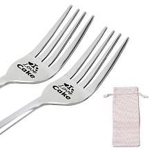 CREATCABIN Engraved Forks 2pcs Stainless Steel I Love Cake Dinner Flatware Kitchen Utensils Food Grade Cutlery Set Mirror Polished Tableware Eating Utensil Set For Home Kitchen Restaurant