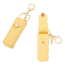 WADORN 2pcs Chapstick Keychain Holder, 15.3cm PU Leather Lipstick Organizer Holder with Keychain Mini Lip Gloss Travel Storage Case Portable Snap-On Lip Balm Sleeves for Women Gift, Yellow