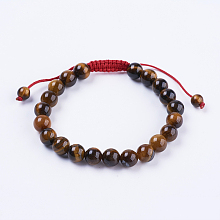 Honeyhandy Adjustable Nylon Cord Braided Bead Bracelets, with Tiger Eye Beads, 2-1/8 inch(55mm)