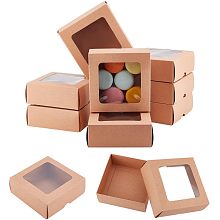 BENECREAT 10PCS Brown Kraft Paper Box with Clear Window, 5x5x2inch Square Kraft Paper Gift Box for Wedding Party Gifts, Mother's Day Festival Jewelry Packaging, Candy Storage