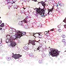 PandaHall Elite Purple Acrylic Beads 300pcs 8mm Round Beads 30g Rose Flower Butterfly Resin Cabochon Beads 20g Half Pearls Rhinestones Flatback Pearl Beads for Bracelet Earring Necklace Jewelry Making