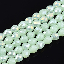 Arricraft Electroplate Glass Beads Strands, Imitation Jade Glass, AB Color Plated, Faceted, Teardrop, Light Green, 4.5x4.5mm, Hole: 1mm, about 100~101pcs/strand, 17.87 inch~18.03 inch(45.4cm~45.8cm)