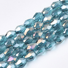 Honeyhandy Electroplate Glass Beads Strands, AB Color Plated, Faceted, Teardrop, Steel Blue, 7.5~8x6mm, Hole: 1mm, about 66~68pcs/strand, 22.6 inch