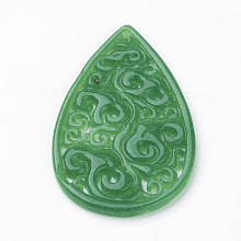 Honeyhandy Natural Jade Pendant, Dyed, teardrop, Sea Green, 39x24x2mm, Hole: 1mm