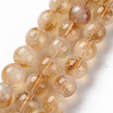 Honeyhandy Natural Citrine Beads Strands, Round, 8mm, Hole: 0.9mm, about 50~52pcs/strand, 15.35 inch(39cm)