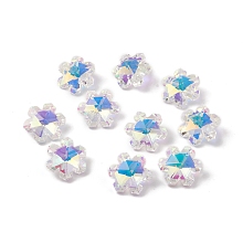 Honeyhandy Electroplate Transparent Glass Pendants, Back Plated, Faceted, Snowflake Charms, Clear, 20x17.5x9mm, Hole: 1.2~1.4mm