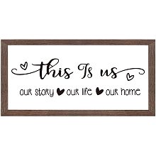 FINGERINSPIRE This is Us Our Life Our Story Our Home Art Sign Solid Wood Living Room Sign with Arylic Layer 13x7 Inch Large Hangable Wooden Frame for Home Room Decor