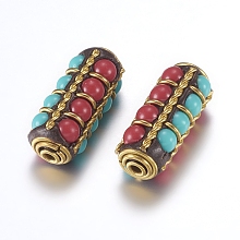 Honeyhandy Handmade Indonesia Beads, with Brass Findings, Nickel Free, Column, Raw(Unplated), 25~26x11.5~12mm, Hole: 2mm