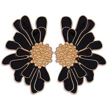 Honeyhandy Vintage Flower Stud Earrings for Women, Alloy Enamel Half Flower Stud Earrings, Summer Earrings Boho Beach Floral Stud Earrings, Jewelry Gifts for Women, Black, 50.5~51x33.5~34mm, Pin: 0.6mm