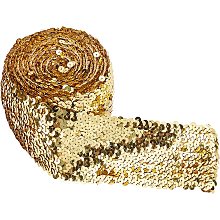 FINGERINSPIRE 5.5 Yards Sequin Trim Elastic Sequin Ribbon Flat Sequins Paillette Lace Trim 3 Inch Wide Gold Metallic Stretch Trim Bling Fabric Paillette Trim for Dress Headband Sewing Crafts