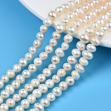 Honeyhandy Grade AA Natural Cultured Freshwater Pearl Beads Strands, Potato, Seashell Color, 4~5.5x5.5~7x4.5~5.5mm, Hole: 0.7mm, about 62~63pcs/strand, 13.70 inch~13.94 inch(34.8cm~35.4cm)