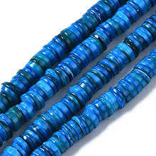 Honeyhandy Natural Freshwater Shell Beads Strands, Dyed, Flat Round/Disc, Heishi Beads, Dodger Blue, 5~6x1~2mm, Hole: 1mm, about 205~215pcs/strand, 15.35 inch(39cm)