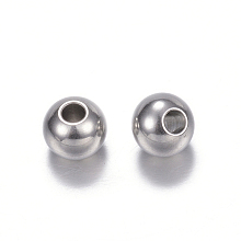 Honeyhandy 201 Stainless Steel Beads, Round, Stainless Steel Color, 6x5mm, Hole: 2.3mm