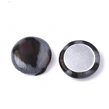 Honeyhandy Imitation Leather Cabochons, with Aluminum Bottom, Flat Round, Platinum, Slate Gray, 15x5mm