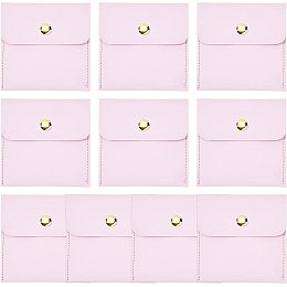 BENECREAT 10Pcs PU Imitation Leather Jewelry Storage Bags, 3x3 Inch Pearl Pink Portable Jewelry Pouch with Snap Buttons for Necklaces Bracelet Rings