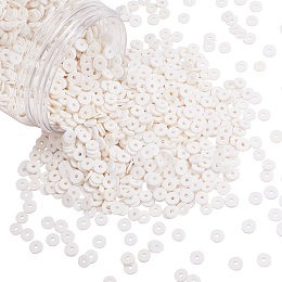 Environmental Handmade Polymer Clay Beads, Disc/Flat Round, Heishi Beads, White, 6x1mm, Hole: 2mm; about 3040~3200pcs/box