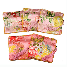 Honeyhandy Retro Square Cloth Zipper Pouches, with Tassel and  Flower Pattern, Pink, 11.5x11.5cm