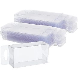 AHANDMAKER PVC Plastic Box 30 Pieces Rectangle Foldable Transparent Storage Boxes with Hang Hole Clear Plastic Gift Boxes for Wedding Christmas Birthday Party Shower Favors,1.06×1.65×3.15"