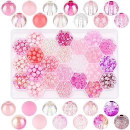 PandaHall Elite 528pcs Pink Beads 24 Styles 8mm Acrylic Beads Valentine Round Faceted Loose Beads Spacers for Valentine Summer Boho Bracelets Necklaces Earring Jewelry Making Christmas Breast Cancer