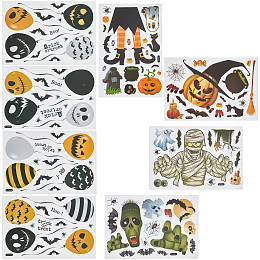 GORGECRAFT 8 Sheets 8"x11.8" Halloween Window Clings Static Skeleton Ghosts Bats Spider Web Pumpkin Balloon Stickers Decals Halloween Decorations for Window Glass Door Haunted House Party