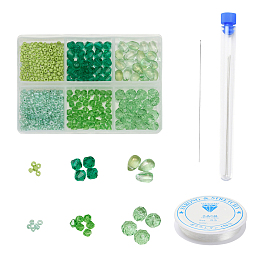 Arricraft DIY Green Series Jewelry Making Kits, 620Pcs Glass Seed Round & Rondelle Beads, 80Pcs Imitation Austrian Crystal Bicone Beads, 20Pcs Teardrop Glass Charms, Test Tube, Needles, Elastic Crystal Thread, Mixed Color, Beads: 700pcs/set