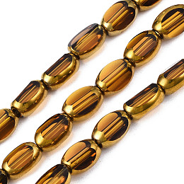 Honeyhandy Electroplate Glass Beads Strands, Edge Plated, Oval, Goldenrod, 7x4.5x4mm, Hole: 0.8mm, about 50pcs/strand, 13.07~13.15 inch(33.2~33.4cm)