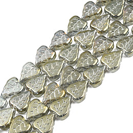 Honeyhandy Electroplate Glass Beads Strands, Leaf, Olive Drab, 12x10.5x4.5mm, Hole: 0.8mm, about 54pcs/strand, 25.5 inch